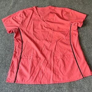 Divine Stretch by UA Scrub Top XL Coral Pink V-Neck‎ Short Sleeve Pockets 1719
